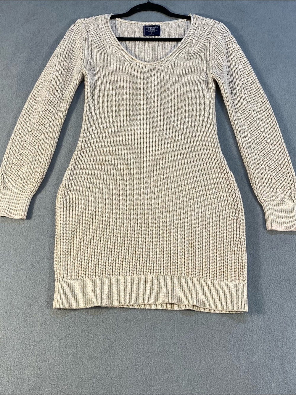Abercrombie & Fitch women’s Cream Ribbed Scoop-Neck Long Sleeve Sweater Dress, S